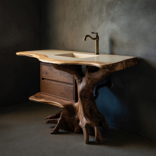Solid Wood Live Edge Vanity Farmhouse Bathroom Rustic Solid Bathroom