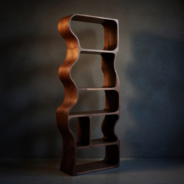 Solid Wood Standing Shelf With Flowing Edges Living Room