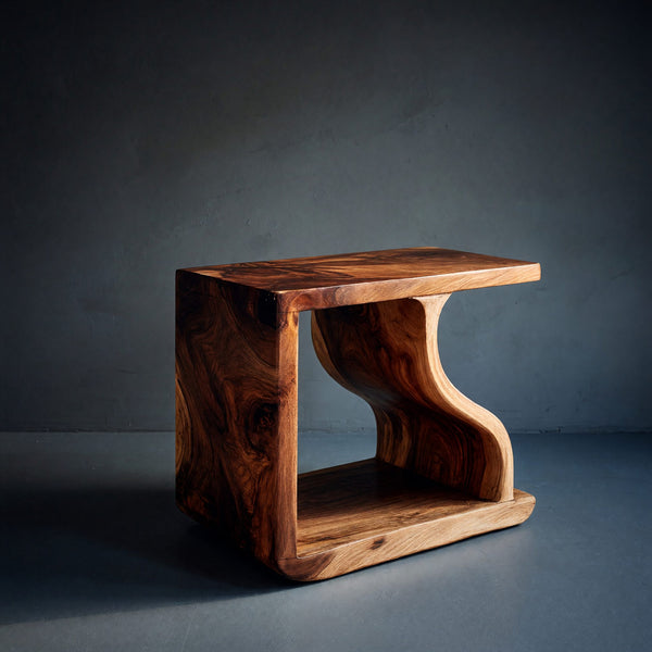 Modern Sculptural Wooden Side Table For Living Room Decor