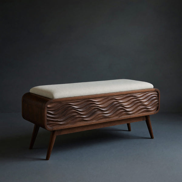 Solid Wood Entryway Storage Bench Coastal Carved Living Room