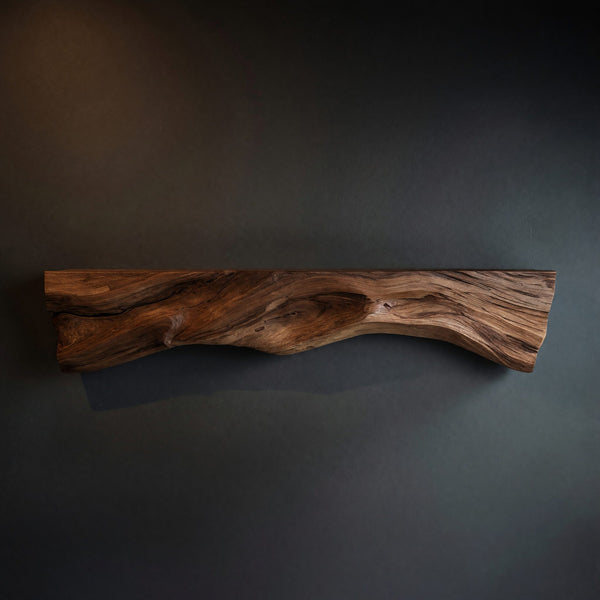 Solid Wood Floating Fireplace Mantel Rustic Sculptural Live Edge Holiday