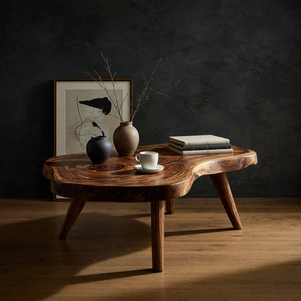 Kidney Slab Coffee Table with Three Splayed Legs