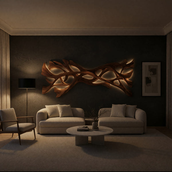 Lattice Branch Wall Sculpture with Interwoven Open Forms