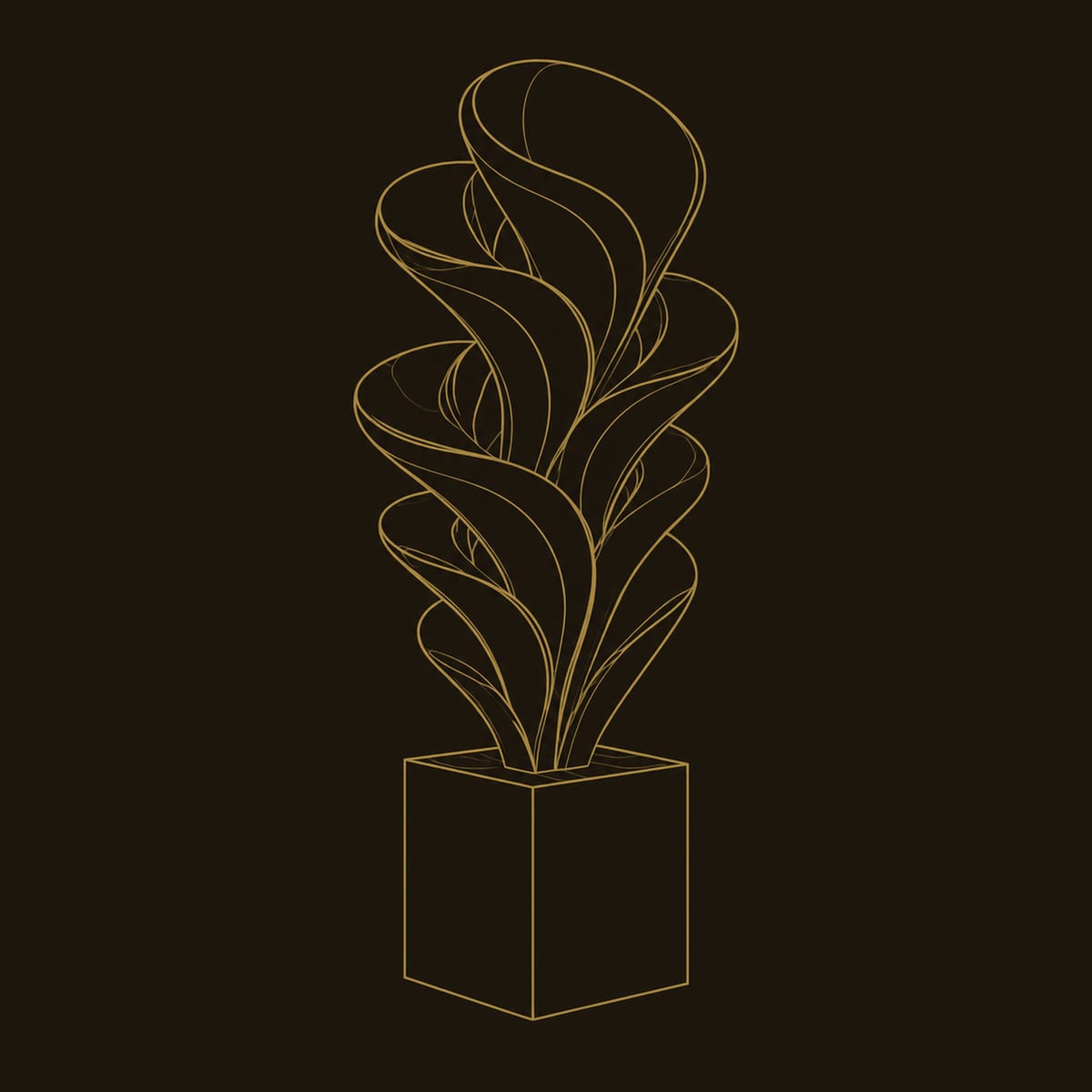 Layered Petal Sculpture Rising From A Square Block Base dimension diagram