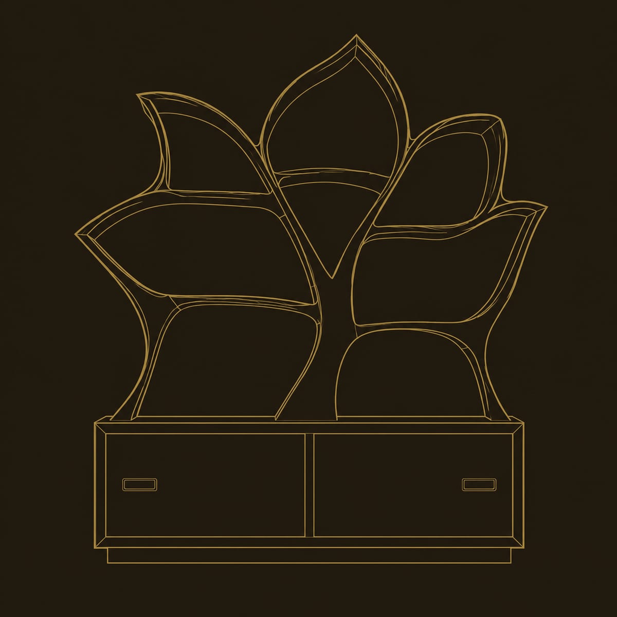 Leaf Branch Bookshelf With Low Two Panel Cabinet Base dimension diagram