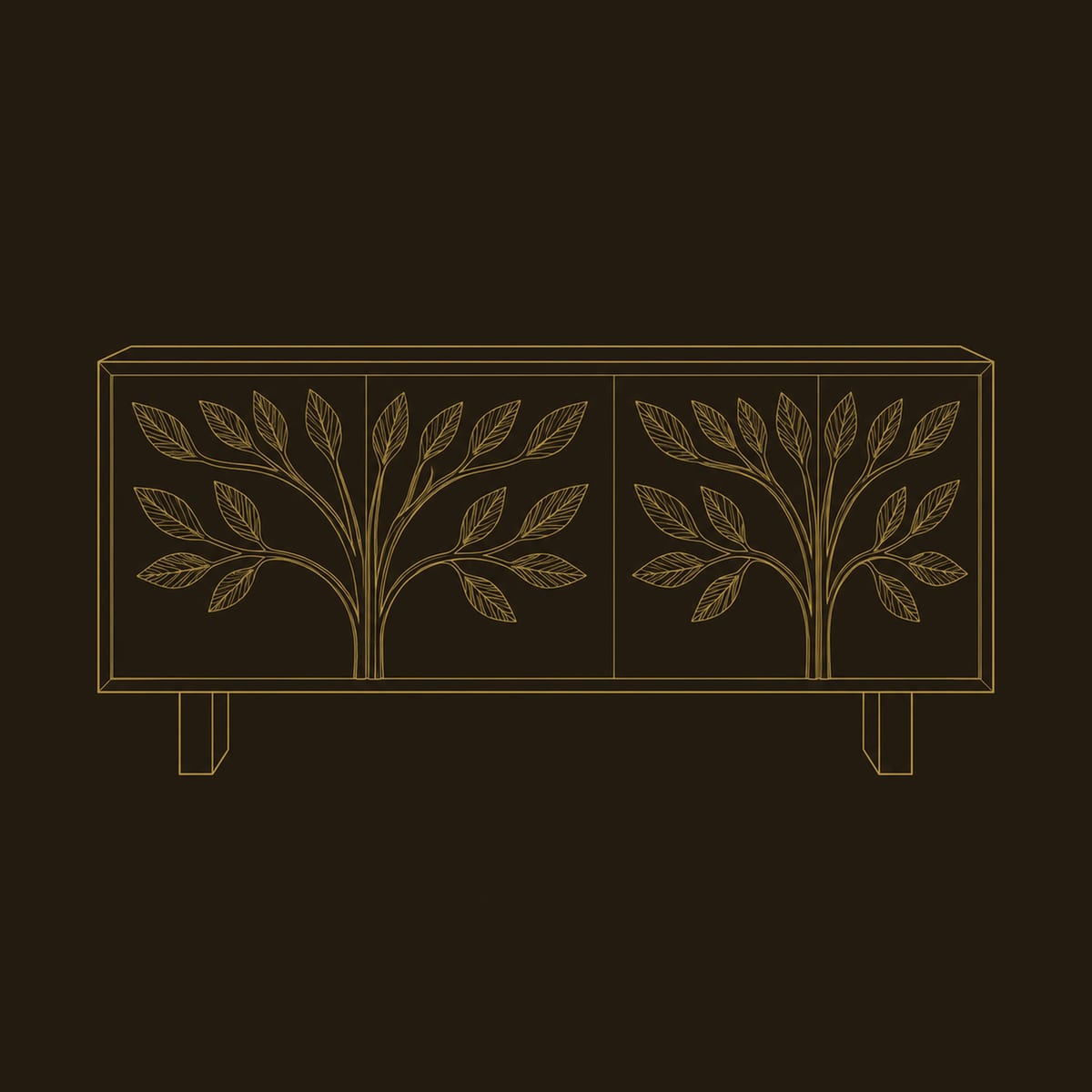 Leaf Branch Carved Sideboard With Thick Block Feet dimension diagram