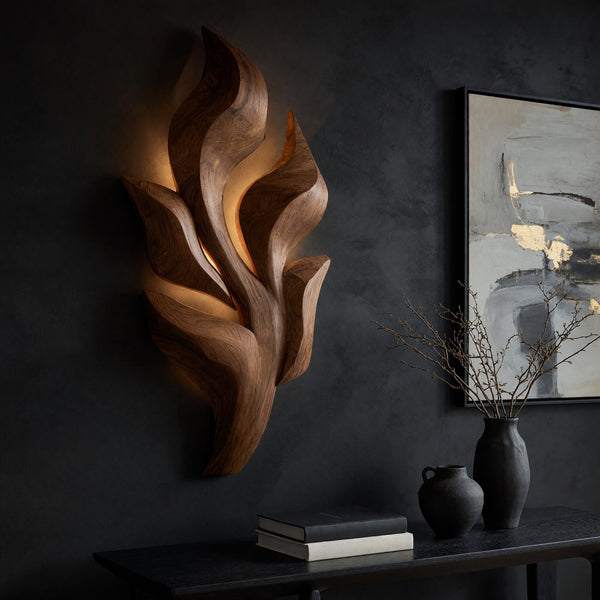 Leaf Flame Wall Lamp Carved with a Warm Backlight Glow