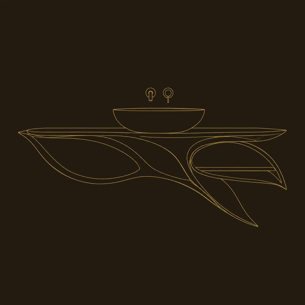 Leaf Form Bathroom Vanity With Two Open Petal Niches dimension diagram