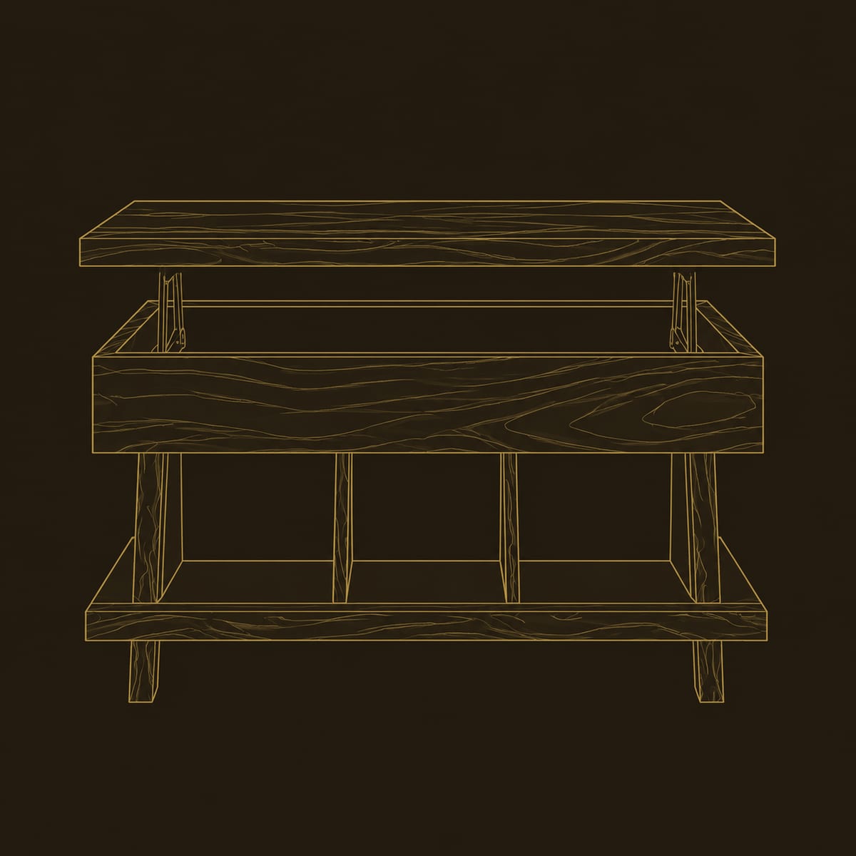 Lift Top Storage Coffee Table Live Edge Cubby Base dimension diagram