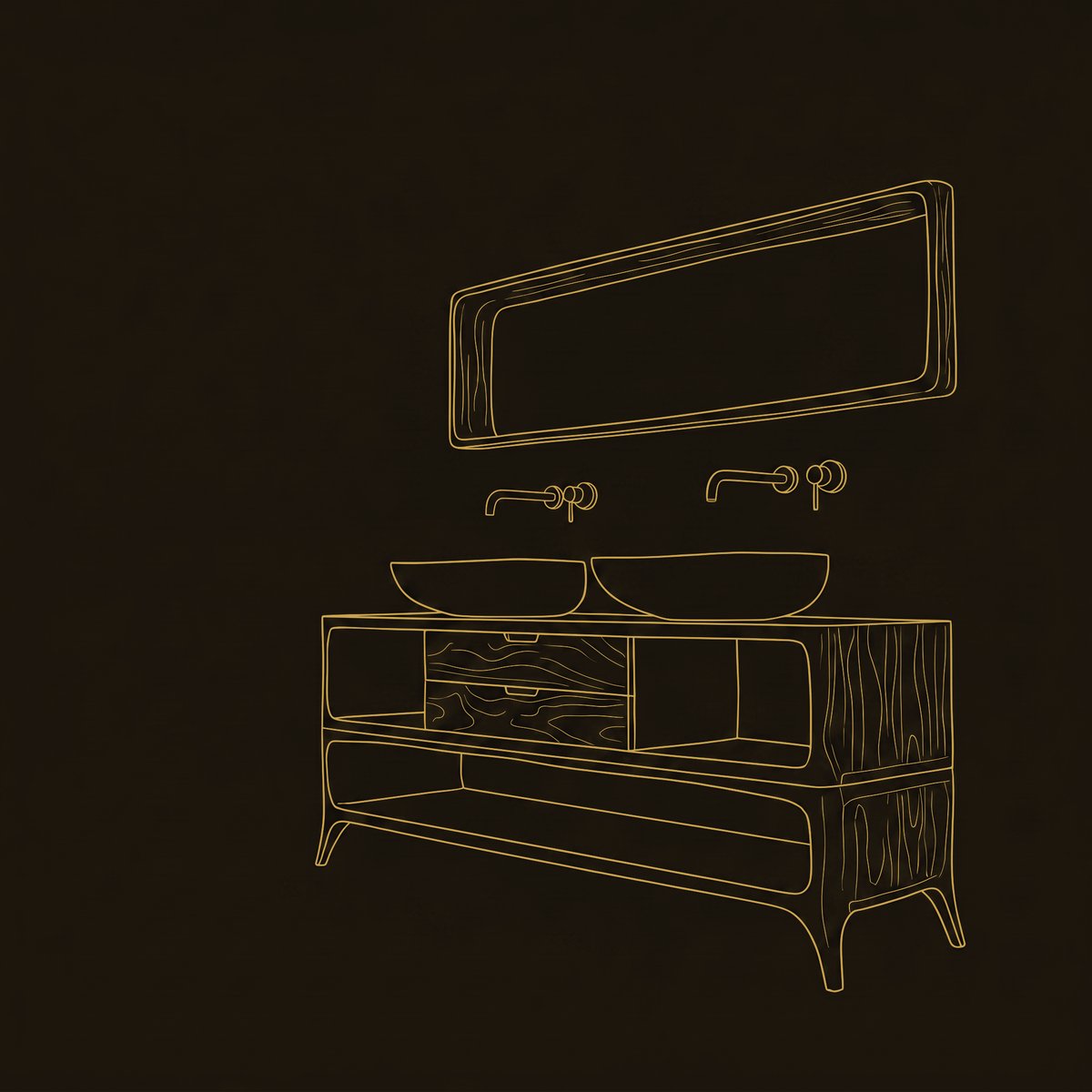 Solid Wood Bathroom Vanity Luxury Two Tier Design dimension diagram