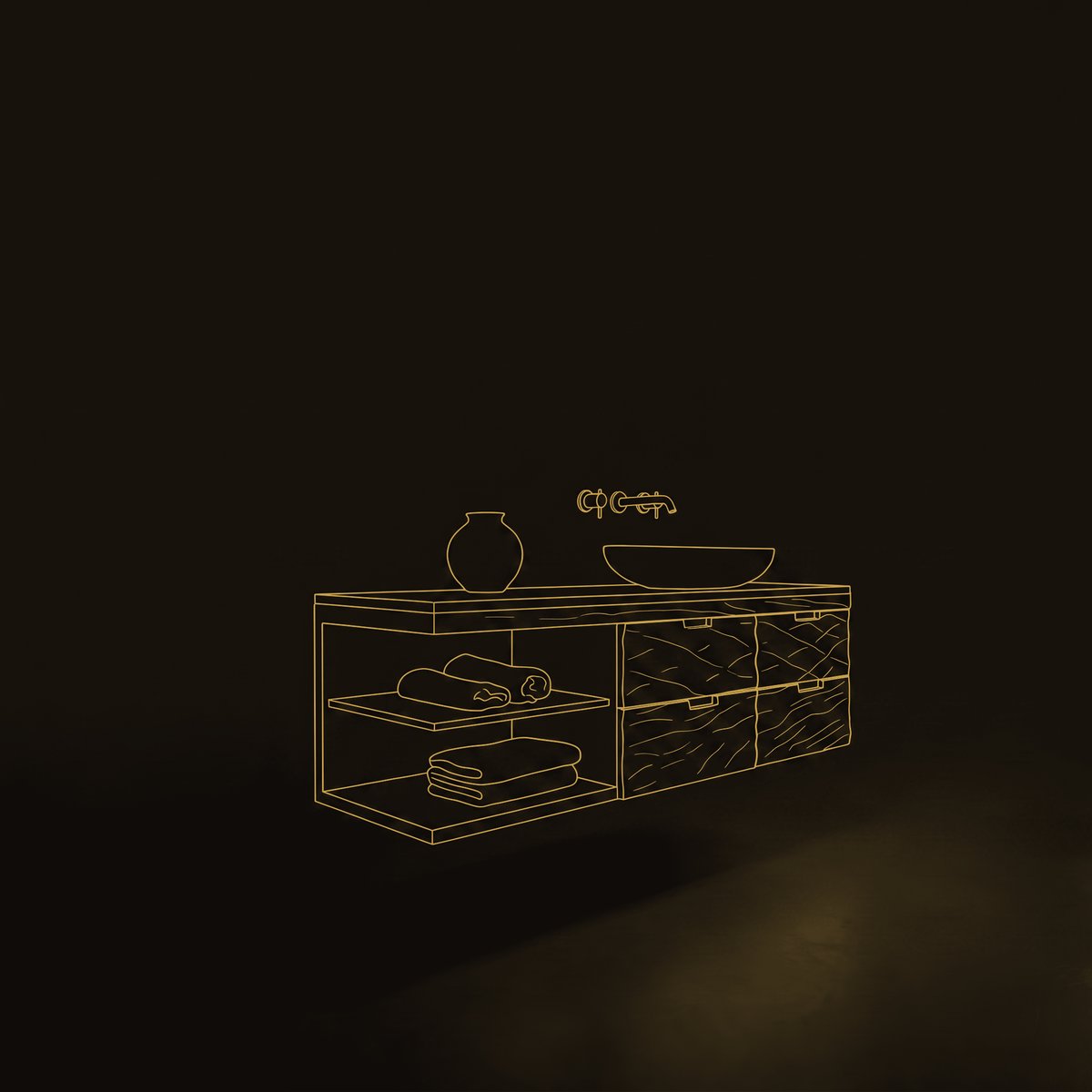 Solid Wood Bathroom Vanity Luxury Modern Japandi dimension diagram