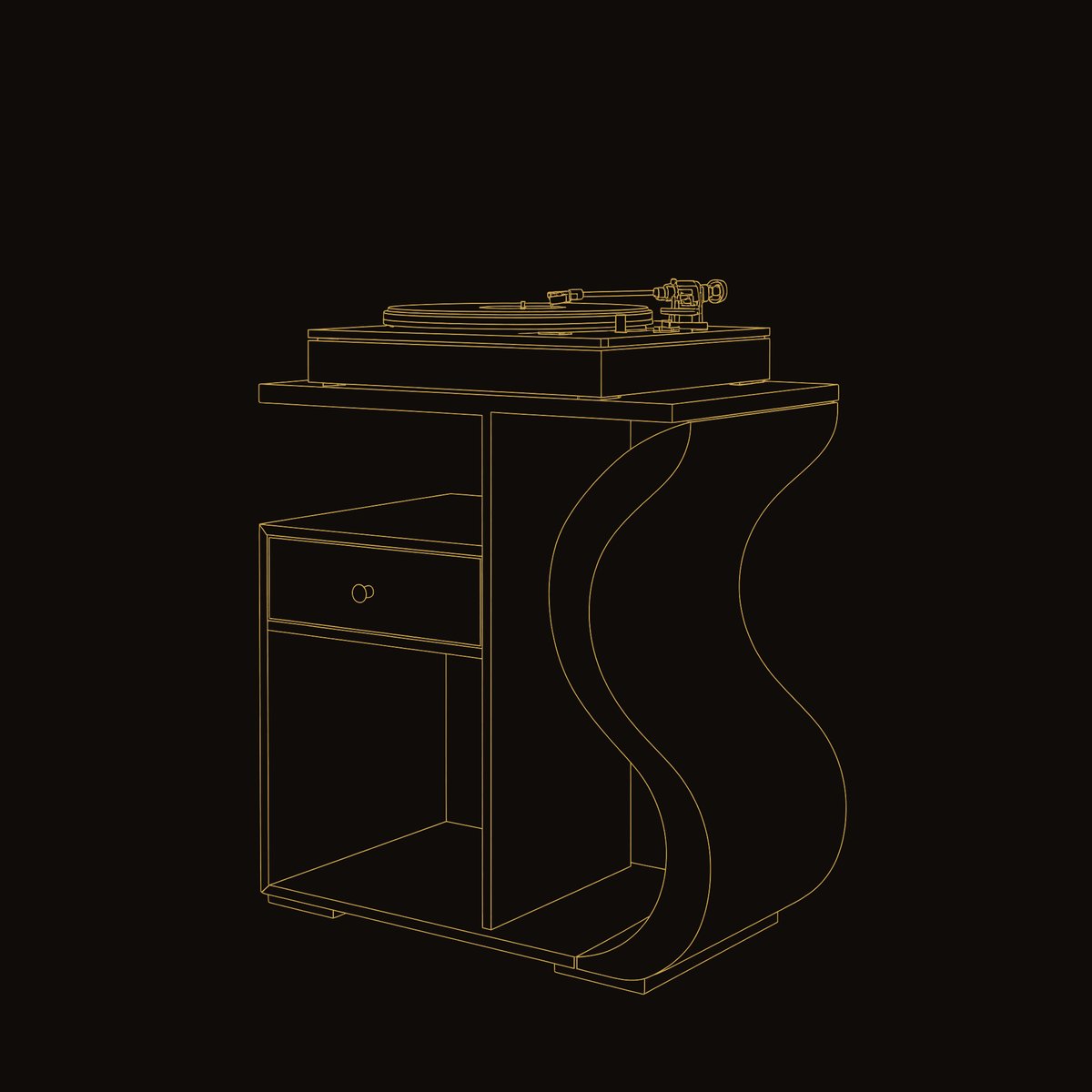 Solid Wood Record Player Stand Wave Vinyl Cabinet Boho Retreat dimension diagram