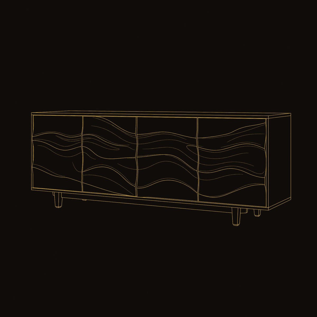 Solid Wood Sideboard Rustic With Undulating Doors Living Room dimension diagram