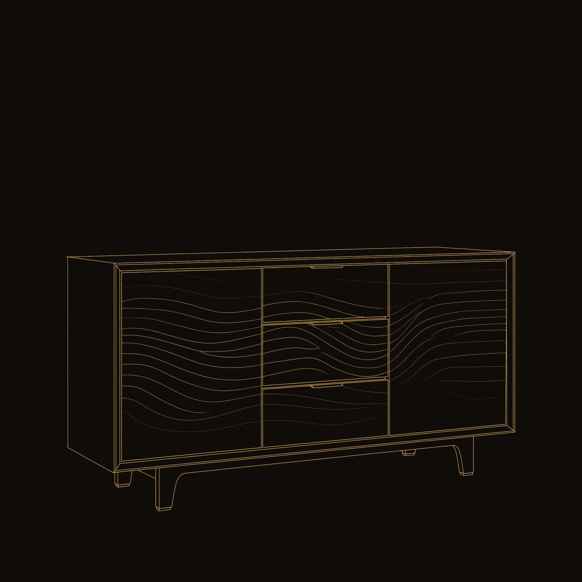 Solid Wood Sideboard With Wave Carving Minimalist Home dimension diagram