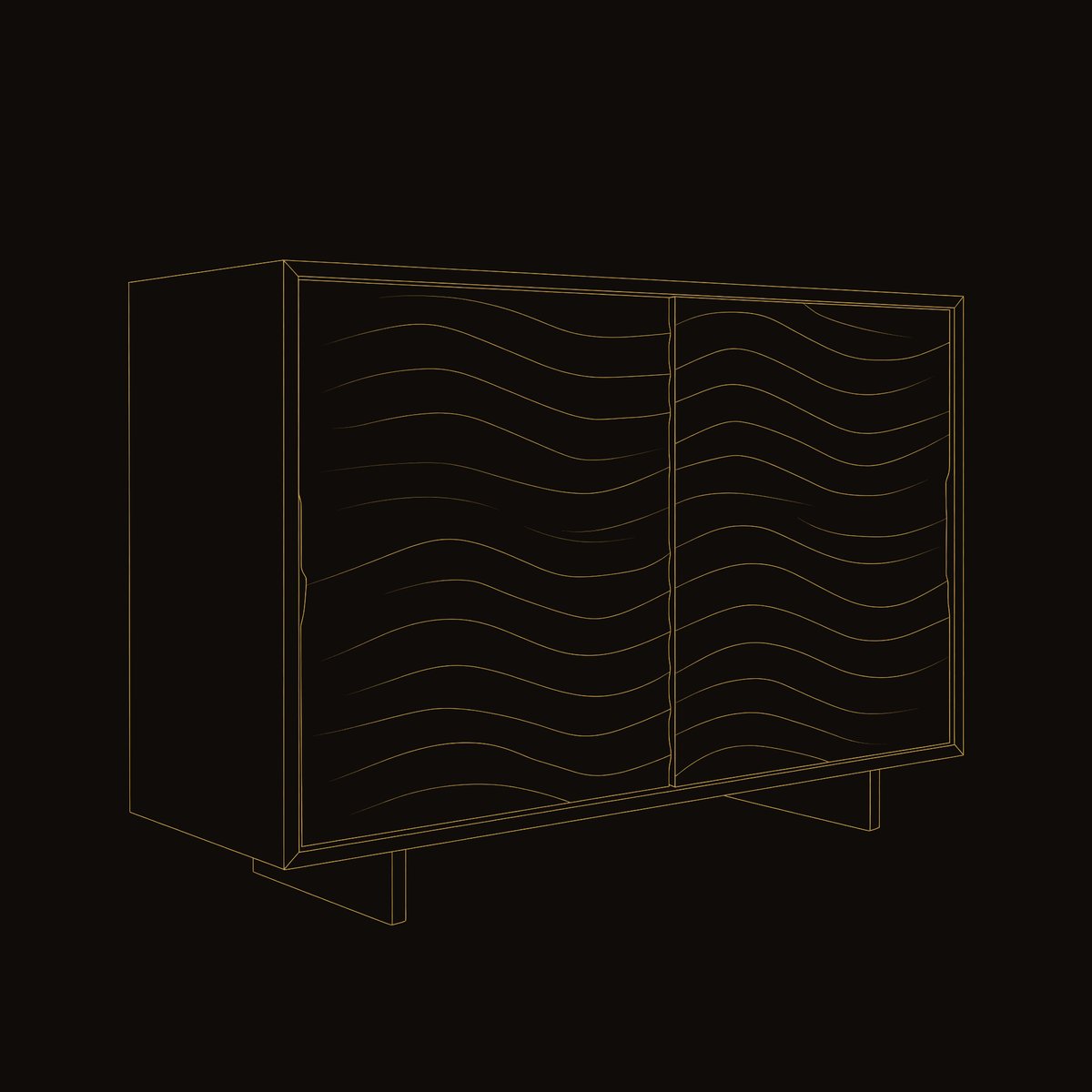 Solid Wood Sideboard With Flowing Wave Doors Living dimension diagram