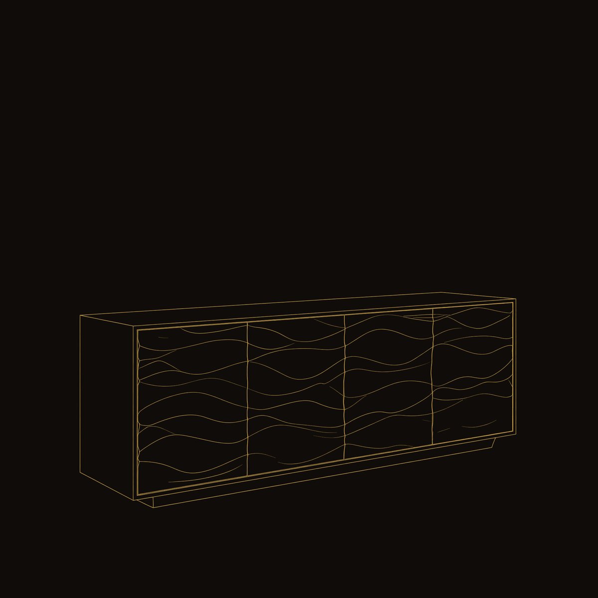 Solid Wood Sideboard Minimalist Wave Carved Home dimension diagram