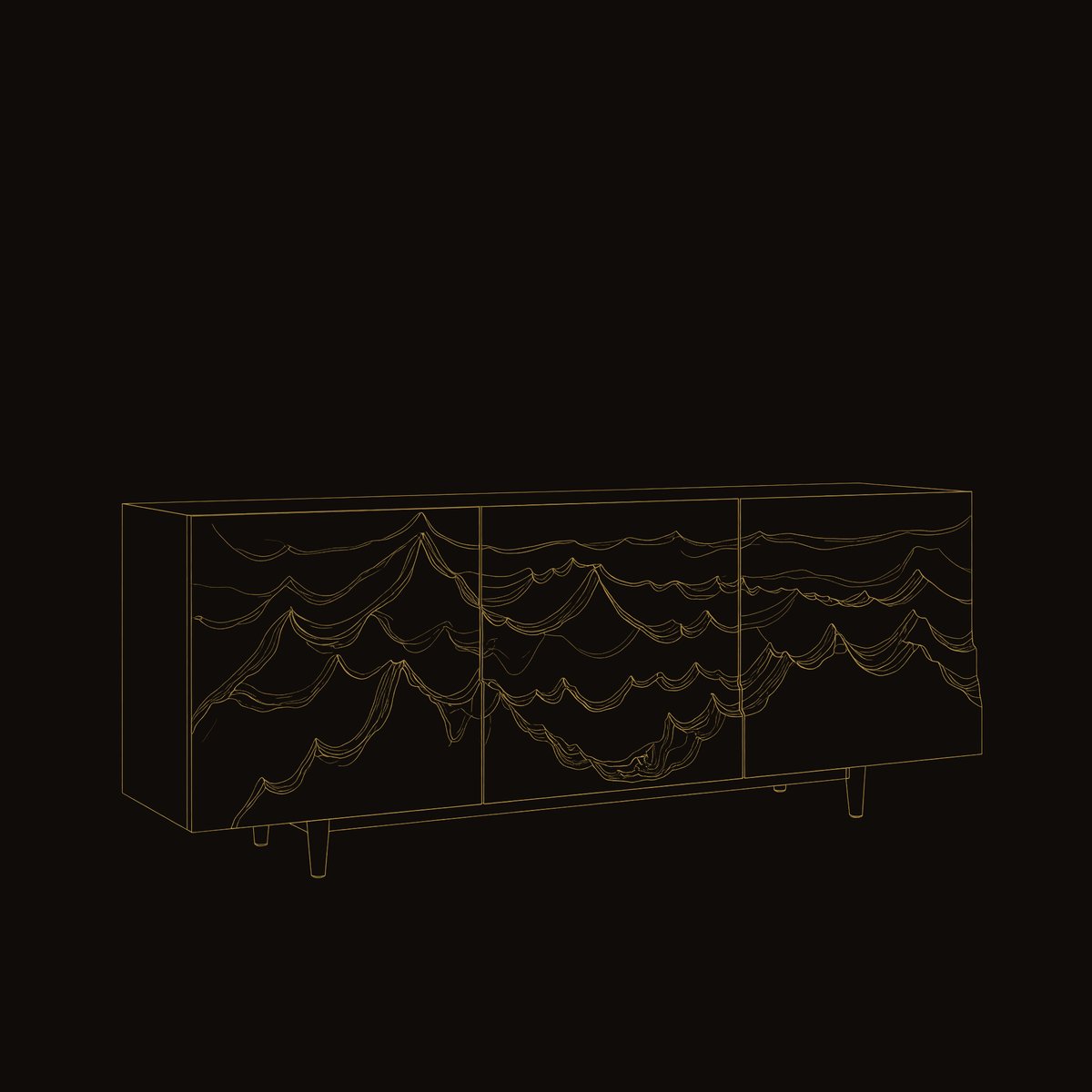 Solid Wood Sideboard With Layered Mountain Carving Living Room dimension diagram