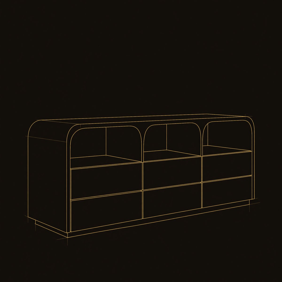 Solid Wood Sideboard With Curved Corners Living Room dimension diagram