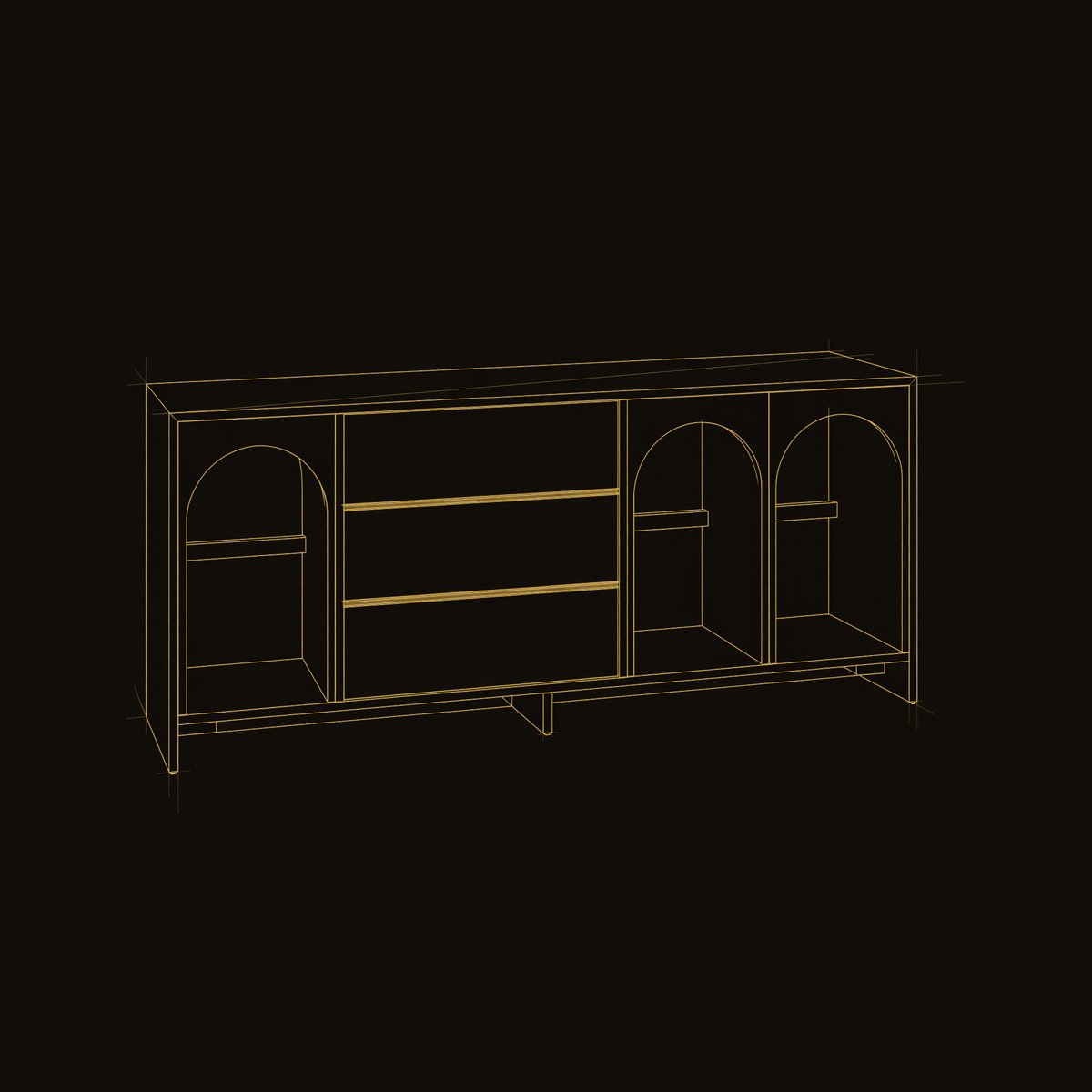 Solid Wood Sideboard With Arched Compartments Living Room dimension diagram