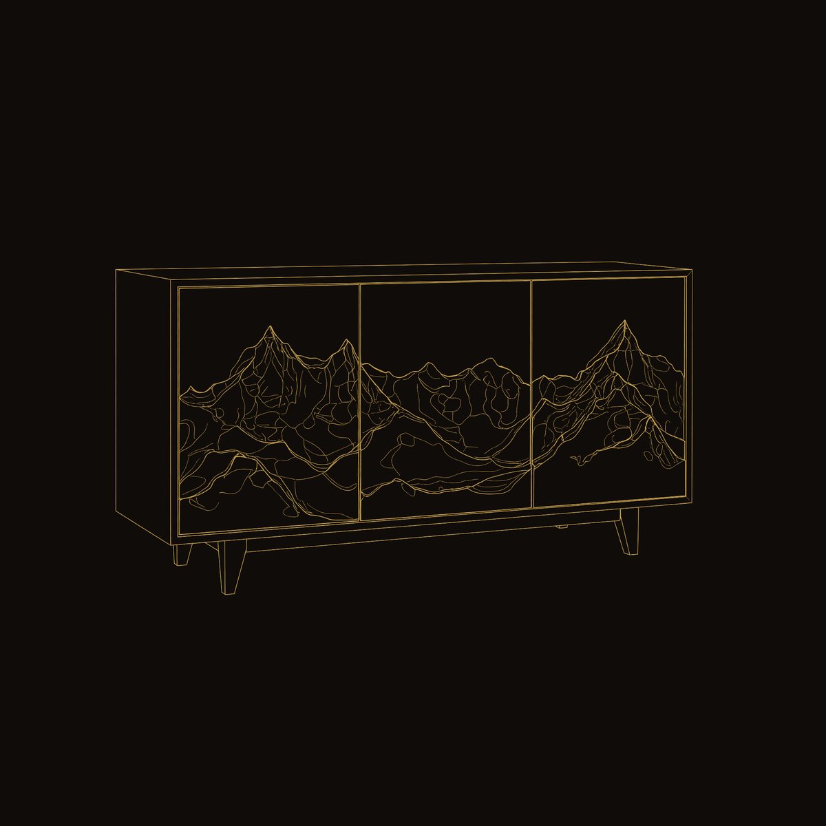 Solid Wood Sideboard With Mountain Relief Home dimension diagram