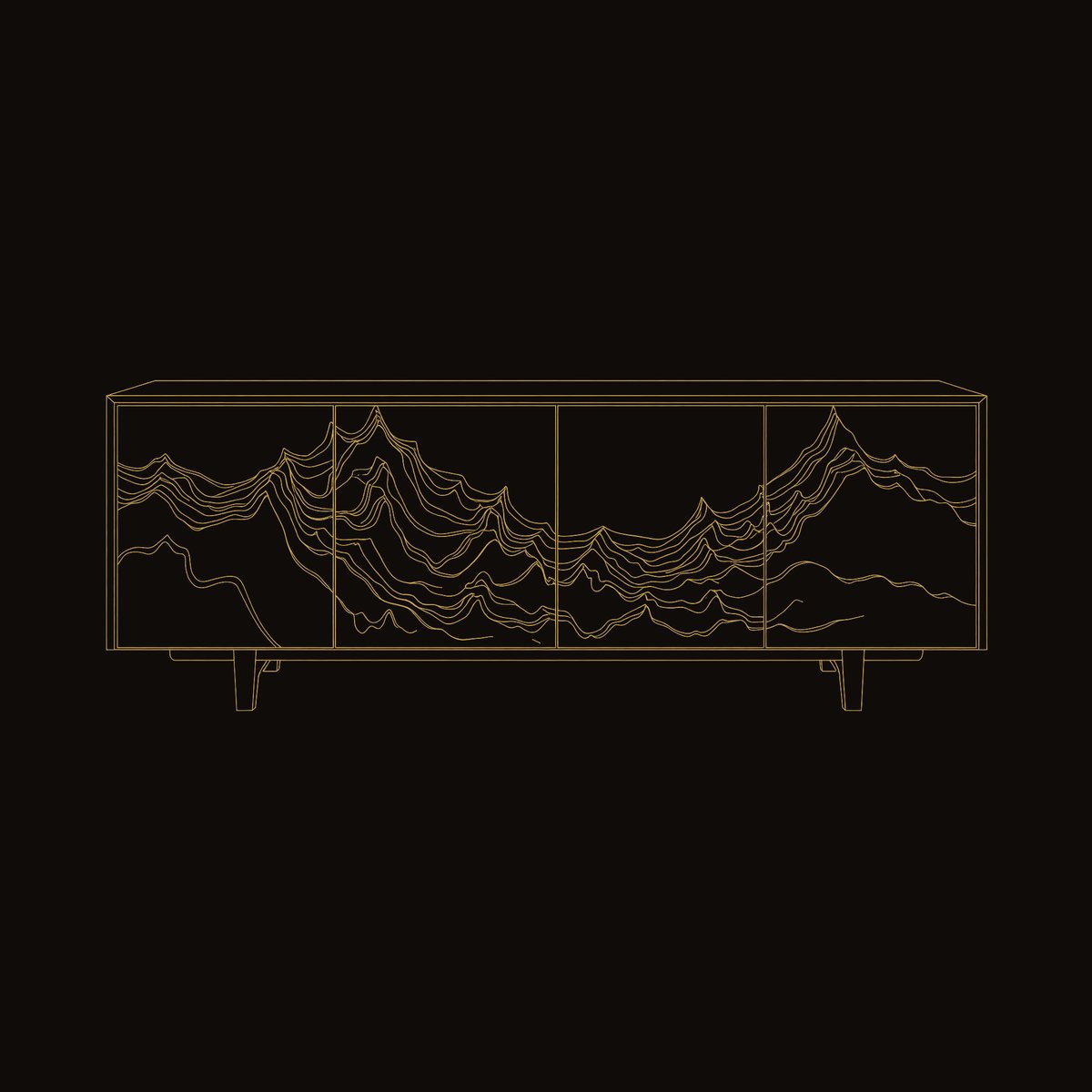 Solid Wood Sideboard Artistic With Carved Mountain Doors Living Room dimension diagram