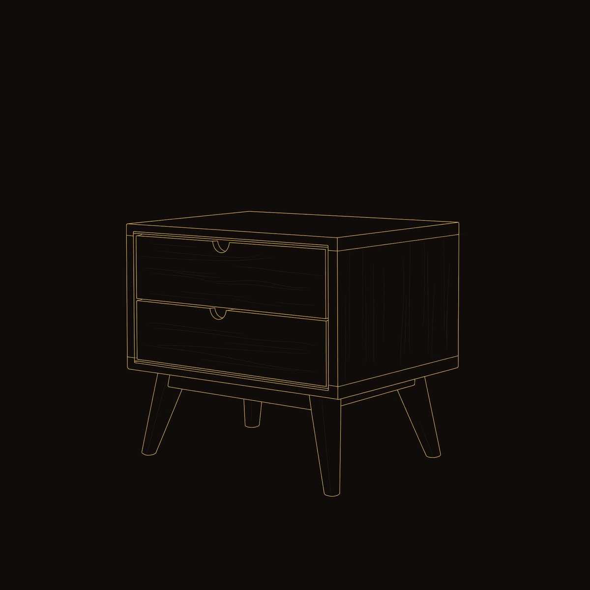 Solid Wood Nightstand Mid Century With Two Drawers Bedroom dimension diagram