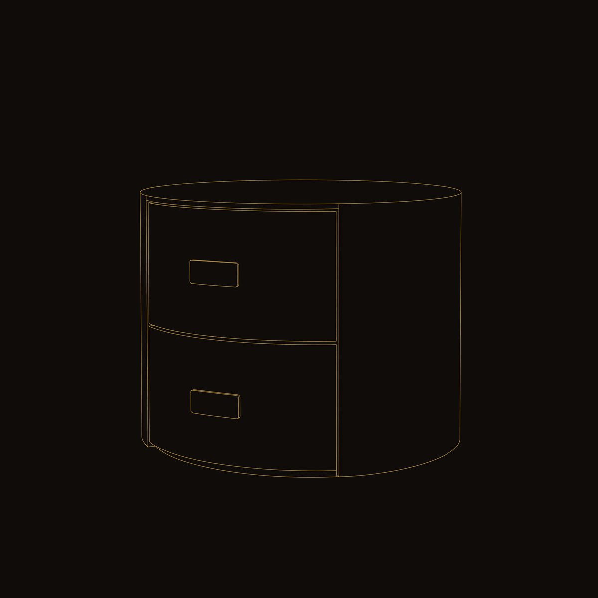 Solid Wood Nightstand Round Two Drawer Modern Bedroom dimension diagram