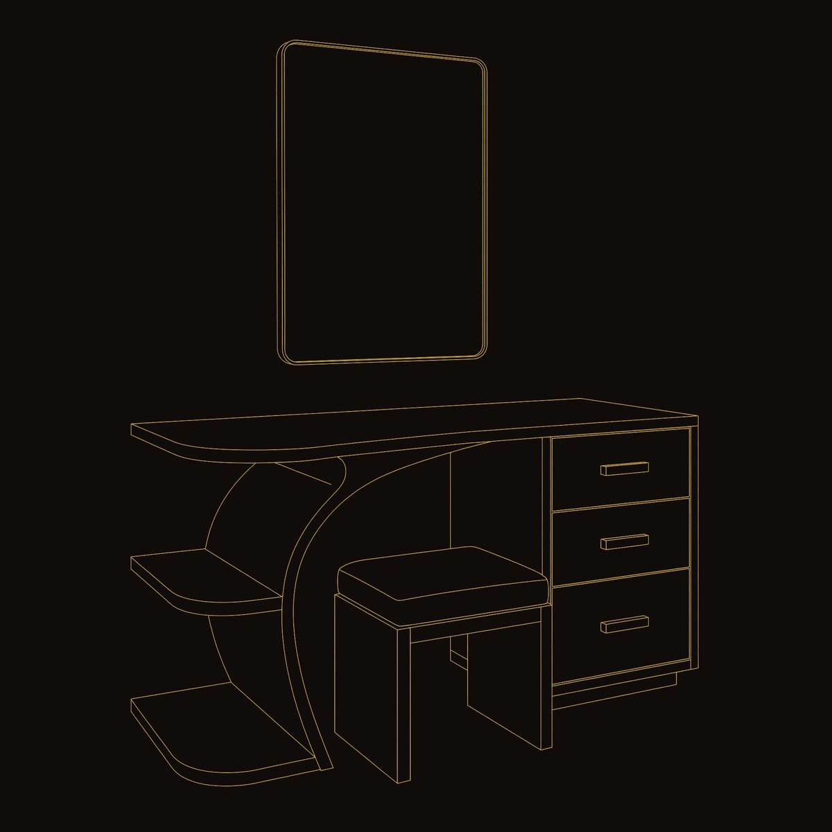 Solid Wood Dressing Table Elegant Makeup Vanity Personal Beauty Area Space dimension diagram