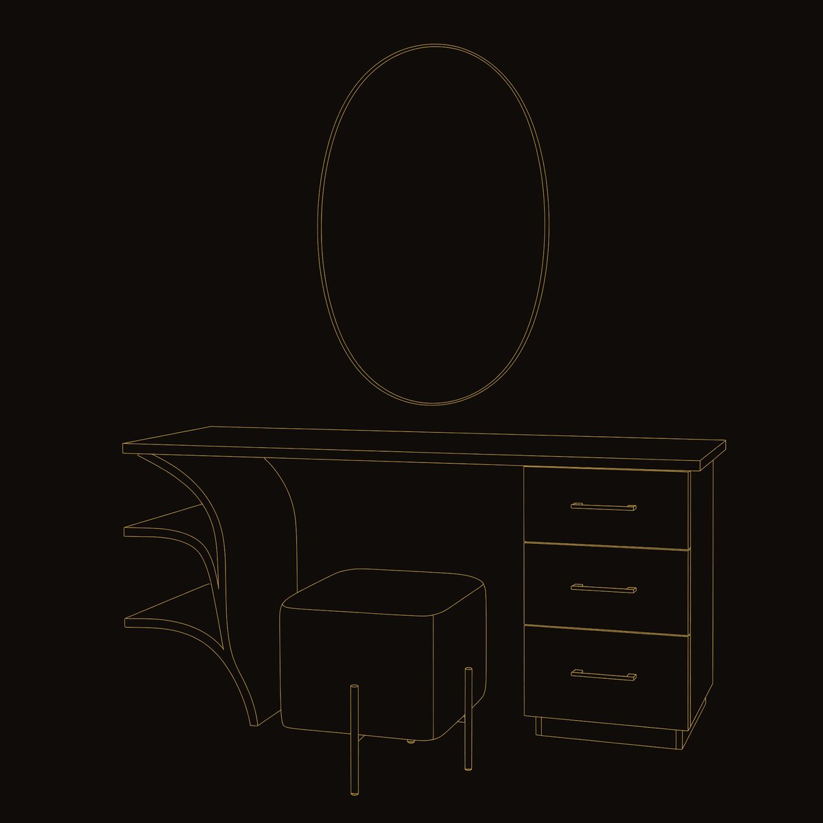 Solid Wood Dressing Table Vanity Desk Studio Apartment Makeup Area Space dimension diagram