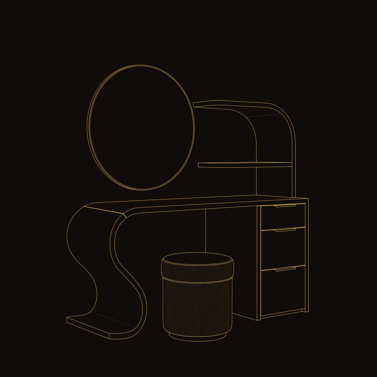 Solid Wood Dressing Table Mid Century Makeup Vanity Bedroom Area Space dimension diagram