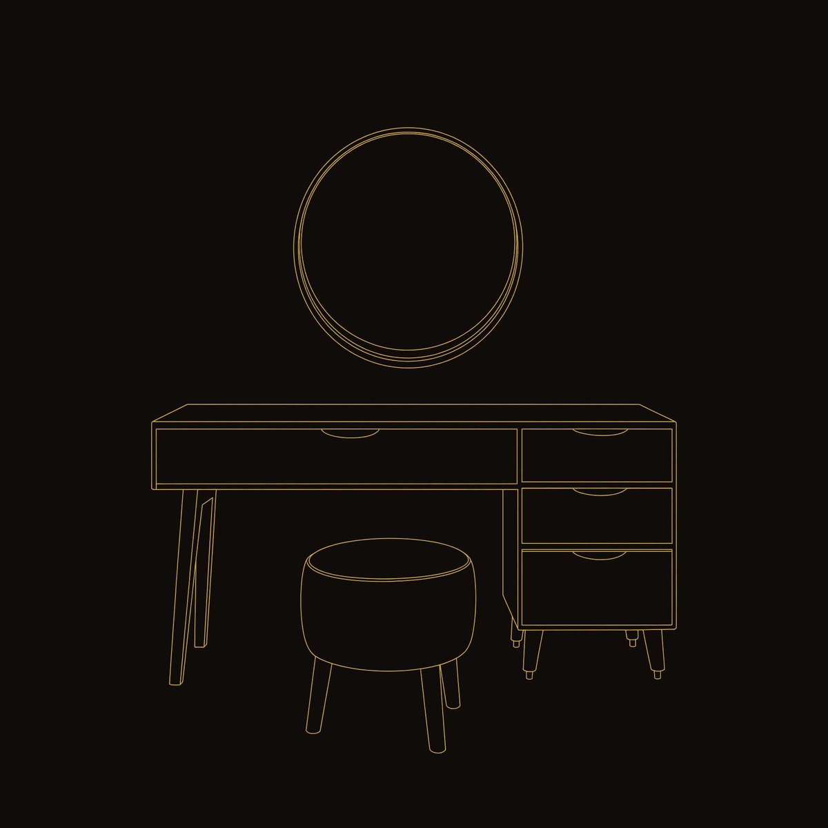 Solid Wood Dressing Table Handmade Vanity Desk With Storage Drawers dimension diagram
