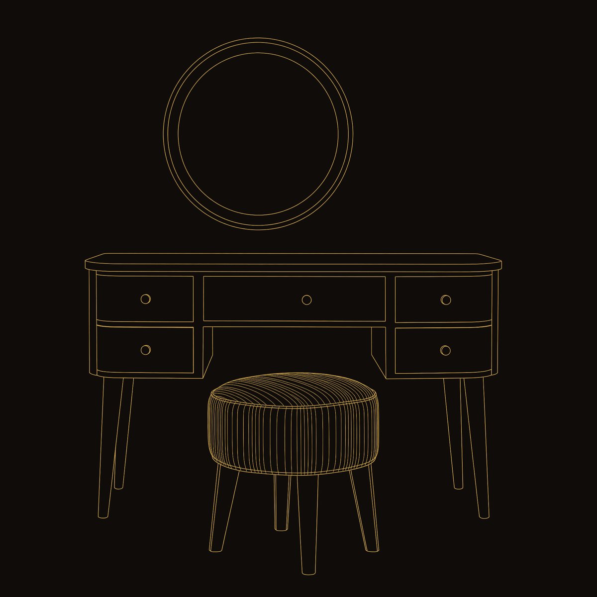 Solid Wood Dressing Table Handmade Vanity With Drawers Bedroom, II dimension diagram
