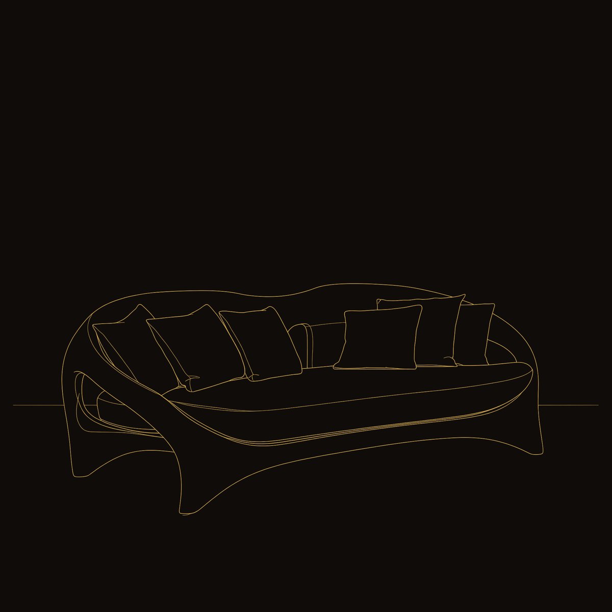 Solid Wood Sofa Curved Living Room, II dimension diagram