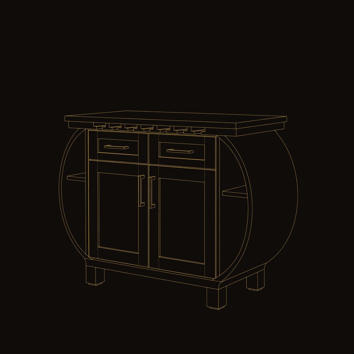 Solid Wood Bar Cabinet With Glass Holder Kitchen Island dimension diagram