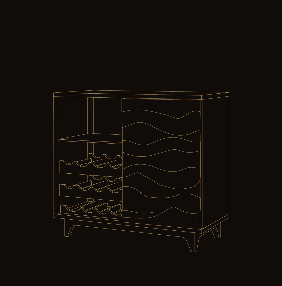Solid Wood Bar Cabinet Wine Natural Dining Room dimension diagram