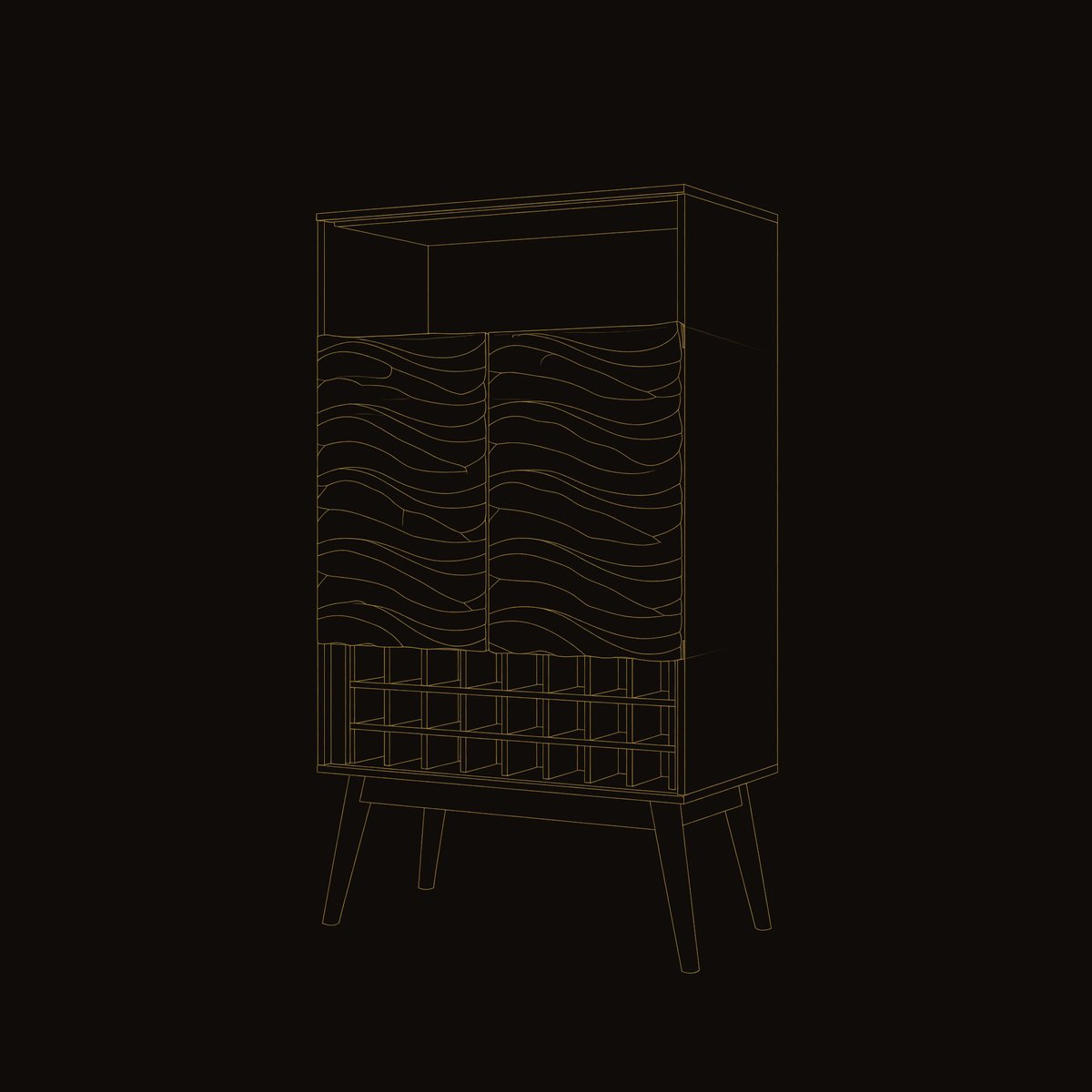 Solid Wood Bar Cabinet Wine With Wave Carved Doors Kitchen dimension diagram