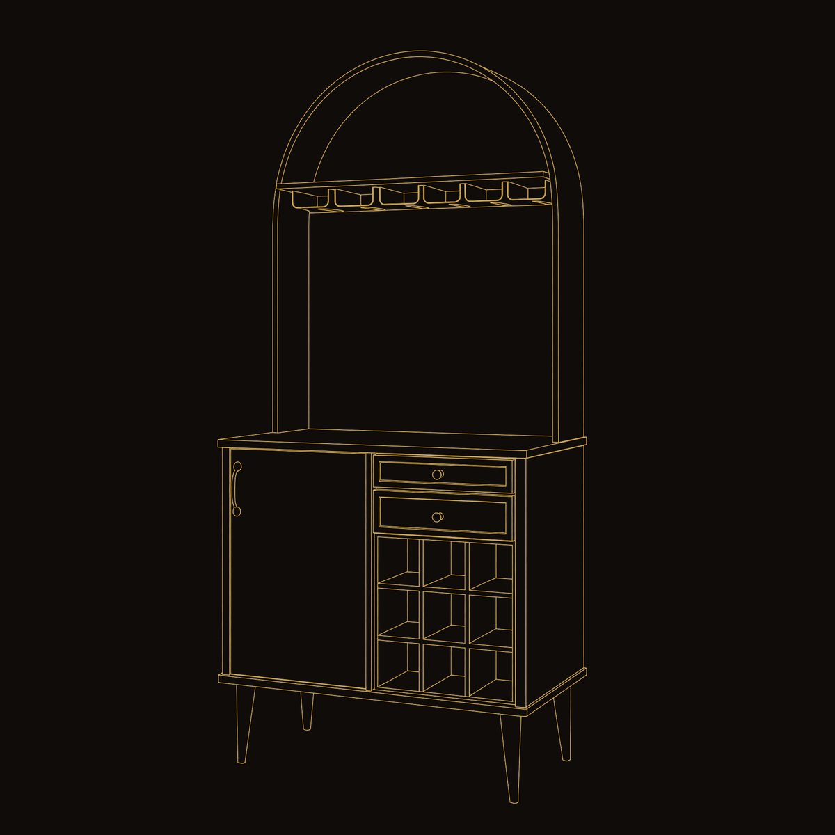 Solid Wood Bar Cabinet Classic Wine With Storage Dining Room dimension diagram