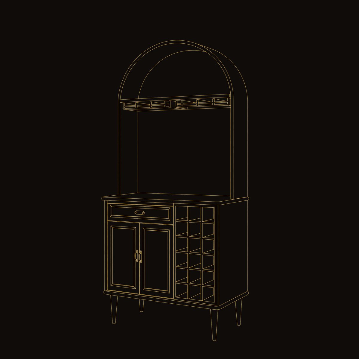 Solid Wood Bar Cabinet Wine With Storage Dining Room dimension diagram