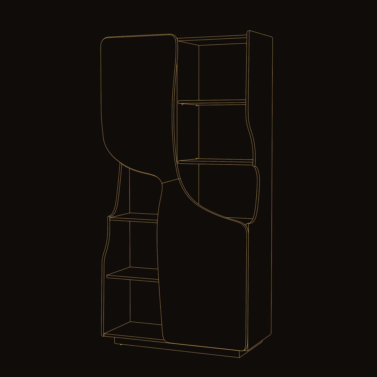 Solid Wood Bar Cabinet Sculptural With Curved Doors Kitchen Living Room dimension diagram