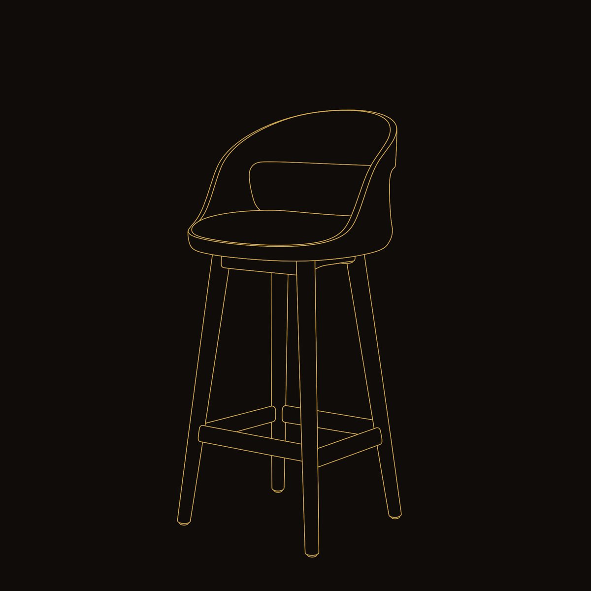 Solid Wood Bar Stool With Curved Backrest Kitchen dimension diagram
