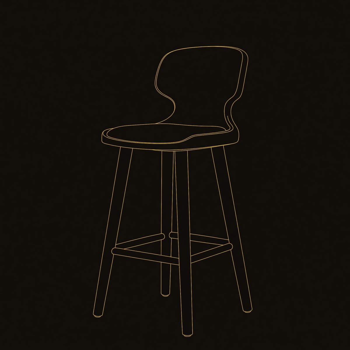 Solid Wood Bar Stool Sculpted With Curved Backrest Kitchen dimension diagram
