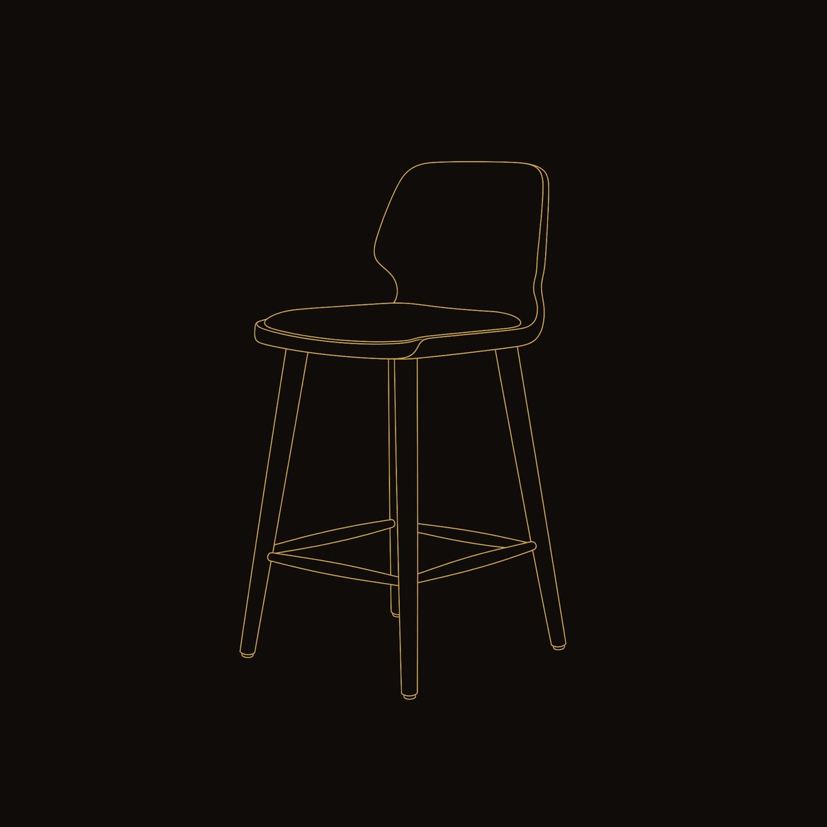 Solid Wood Bar Stool Curved With Smooth Backrest Dining dimension diagram