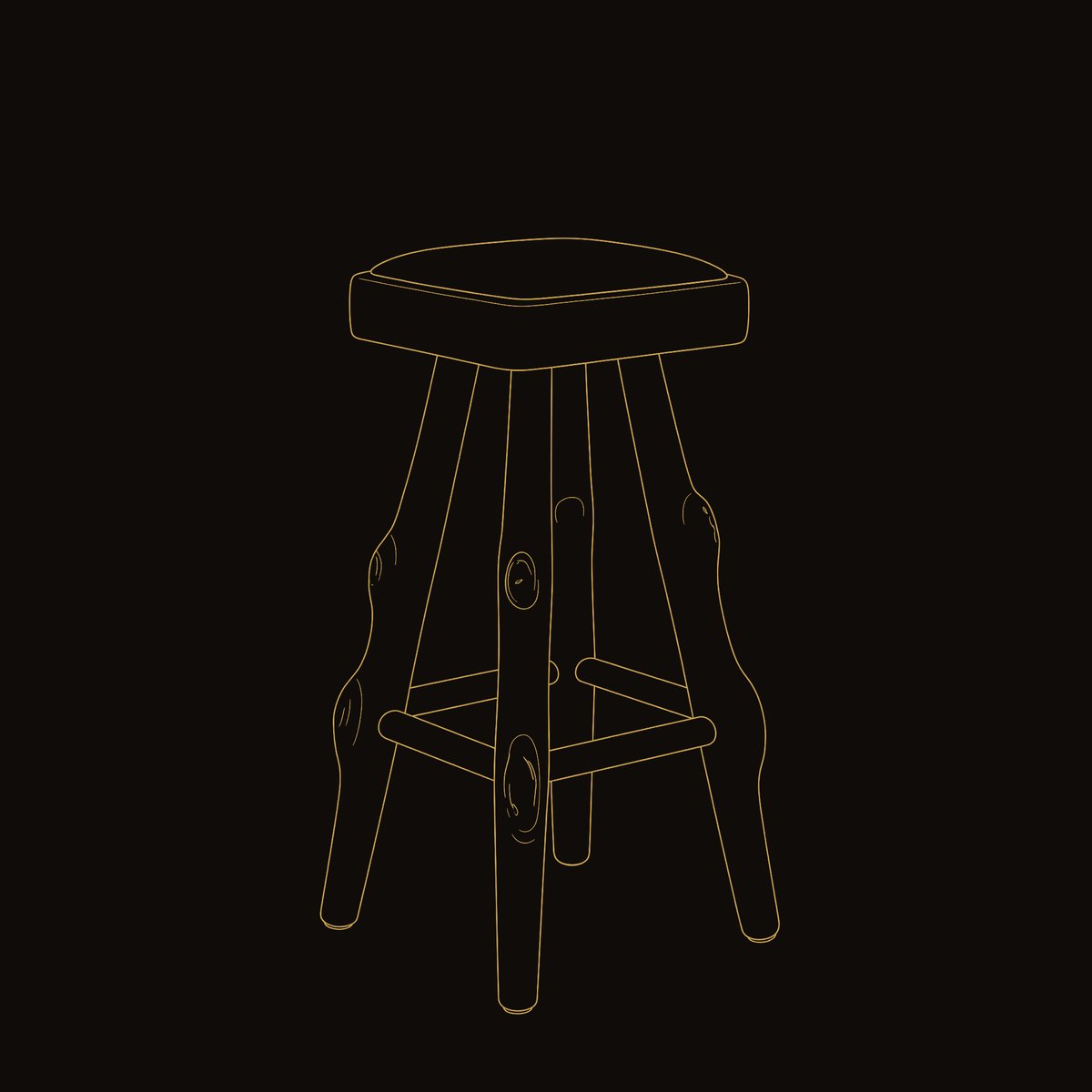 Solid Wood Bar Stool Rustic Handcrafted Kitchen Patio dimension diagram