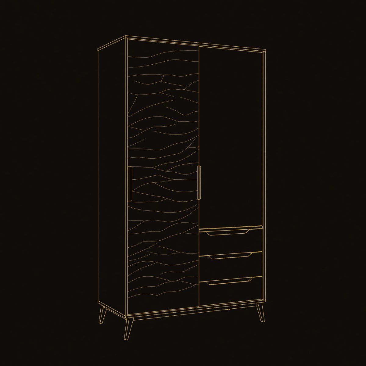 Solid Wood Wardrobe Sculptural With Wave Door Bedroom dimension diagram
