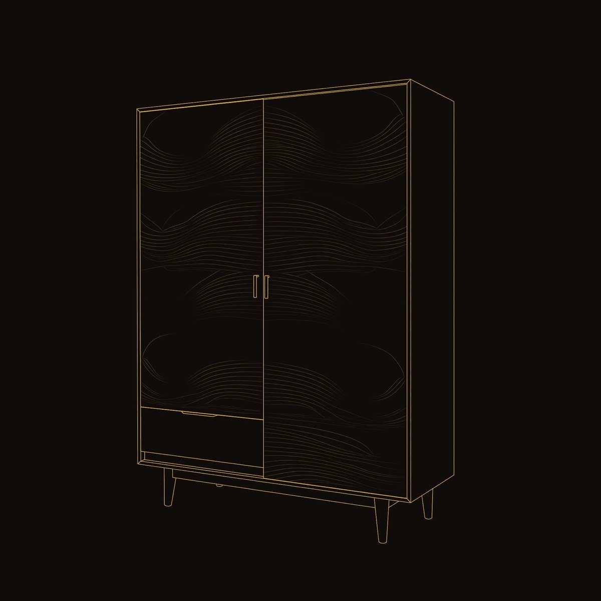 Solid Wood Wardrobe Minimal With Carved Front Bedroom Space dimension diagram