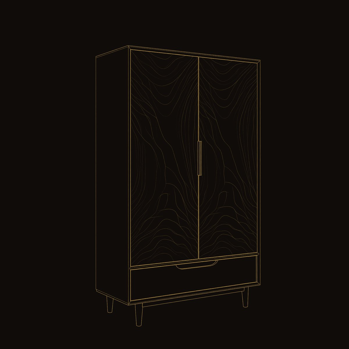 Solid Wood Wardrobe With Carved Door Bedroom dimension diagram