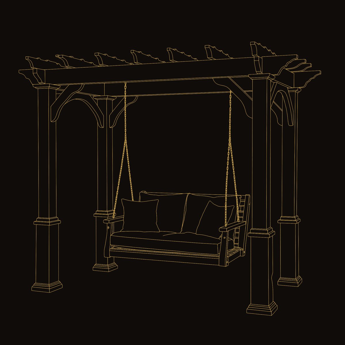 Solid Wood Porch Swing Rustic Pergola Bench Outdoor Garden Lounge dimension diagram