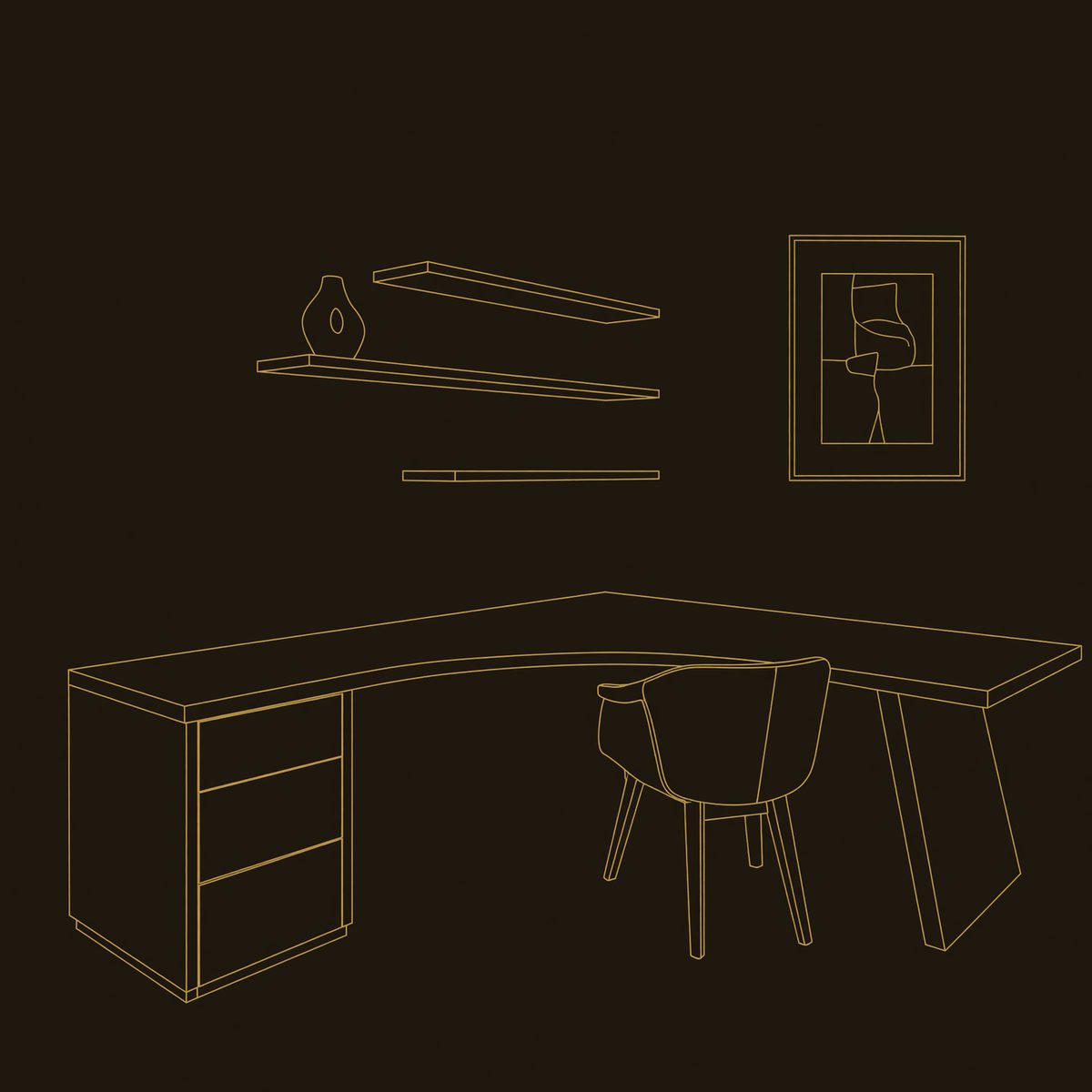 Angled Leg Corner Desk in Solid Walnut with Drawers dimension diagram