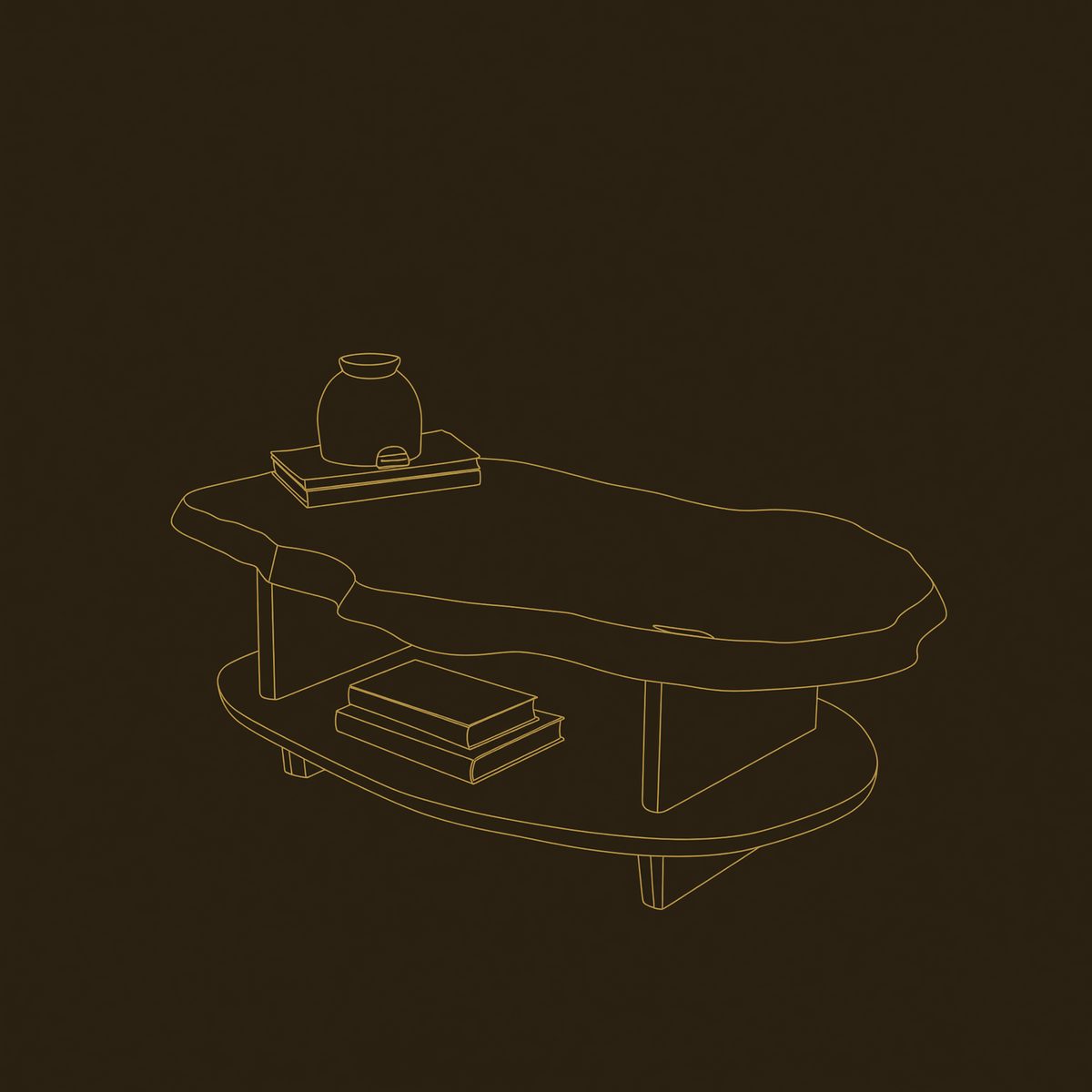 Bark-Edge Coffee Table, Shaped and Sanded by Hand dimension diagram
