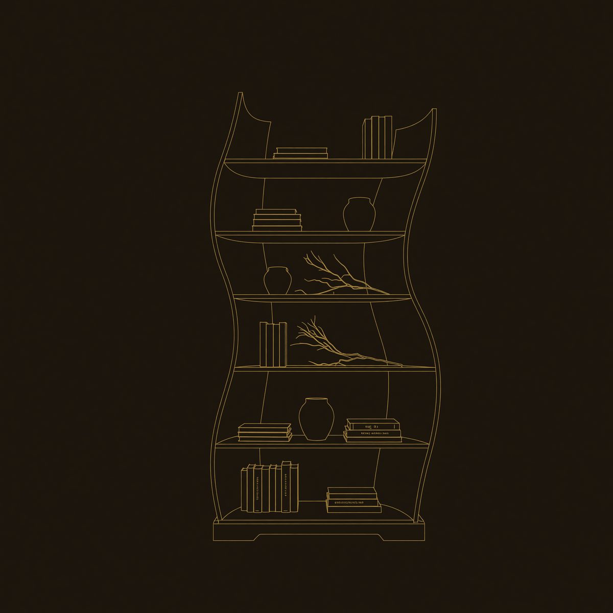 Bookshelf with S-Curve Sides on a Solid Wood Plinth dimension diagram